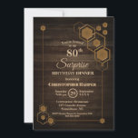 Rustic Wood Surprise 80th Birthday Dinner Party Kaart<br><div class="desc">Rustische houthedraan verrassing 80ste uitnodiging voor een verjaardagsdiner met een uniek geometrisch gouden lijst.</div>