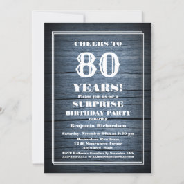 Rustic Wood Surprise 80th Birthday Party Kaart