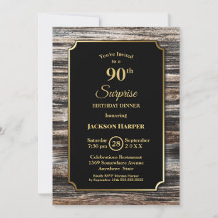 Rustic Wood Surprise 90th Birthday Dinner Kaart