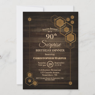 Rustic Wood Surprise 90th Birthday Dinner Party Kaart