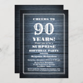 Rustic Wood Surprise 90th Birthday Party Kaart (Voorkant / Achterkant)