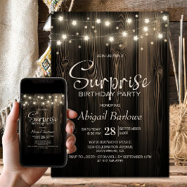 Rustic Wood Surprise Birthday Party Kaart