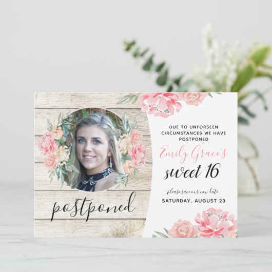 Rustic Wood Sweet 16 Uitgestelde datum opslaan Kaart (Staand voorkant)