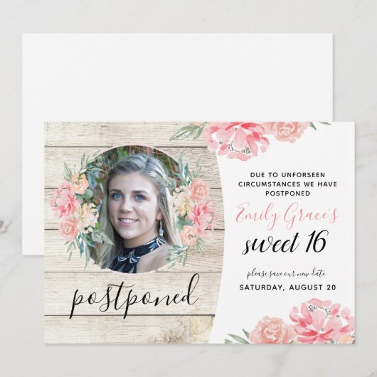 Rustic Wood Sweet 16 Uitgestelde datum opslaan Kaart (Voorkant / Achterkant)