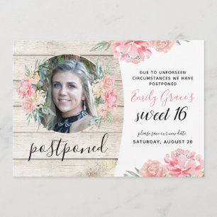 Rustic Wood Sweet 16 Uitgestelde datum opslaan Kaart