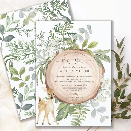 Rustic Wood Sweet Deer Baby shower Kaart