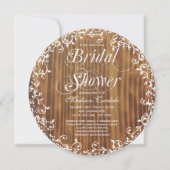 Rustic Wood Swirls Round Bridal Shower Invitations Kaart (Voorkant)