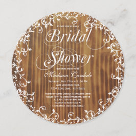 Rustic Wood Swirls Round Bridal Shower Invitations Kaart