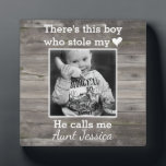 Rustic Wood tante Nephew Aangepaste foto Plaque Fotoplaat<br><div class="desc">Een gepersonaliseerde keepslag om een favoriete tante te vieren. Met je favoriete foto!</div>