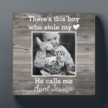 Rustic Wood tante Nephew Aangepaste foto Plaque Fotoplaat<br><div class="desc">Een gepersonaliseerde keepslag om een favoriete tante te vieren. Met je favoriete foto!</div>