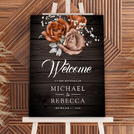 Rustic Wood Terracotta Floral Wedding Welcome Sign
