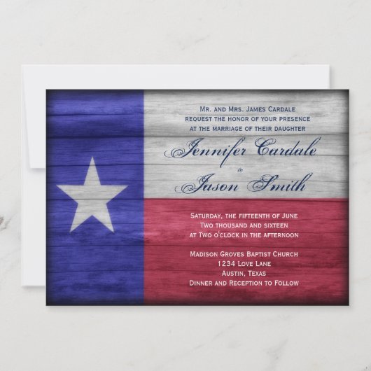 Rustic Wood Texas Flag Wedding Invitations Kaart (Voorkant)