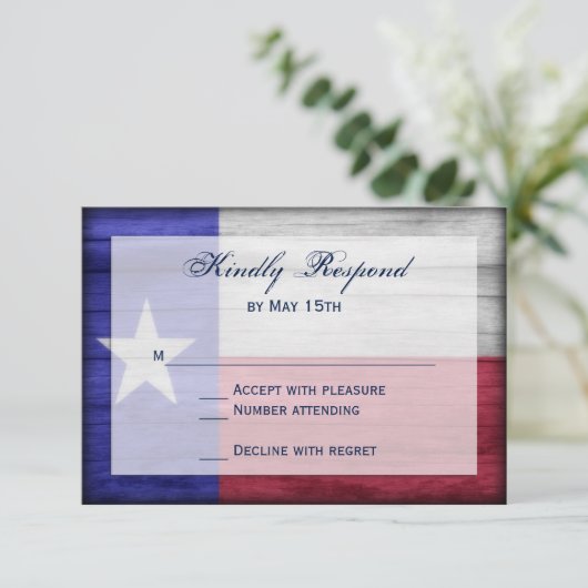 Rustic Wood Texas Flag Wedding RSVP-kaarten RSVP Kaartje (Staand voorkant)