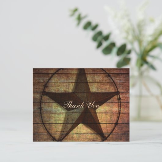 Rustic Wood Texas Star westerne bruiloft Dank u Briefkaart (Staand voorkant)