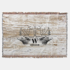 Rustic Wood Texture Deer Forest Monogram Deken