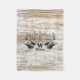 Rustic Wood Texture Deer Forest Monogram Fleece Deken
