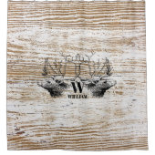 Rustic Wood Texture Deer Monogram Douchegordijn (Voorkant)