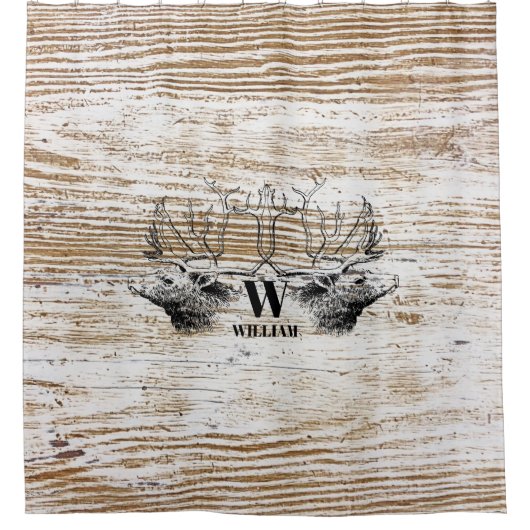 Rustic Wood Texture Deer Monogram Douchegordijn (Voorkant)