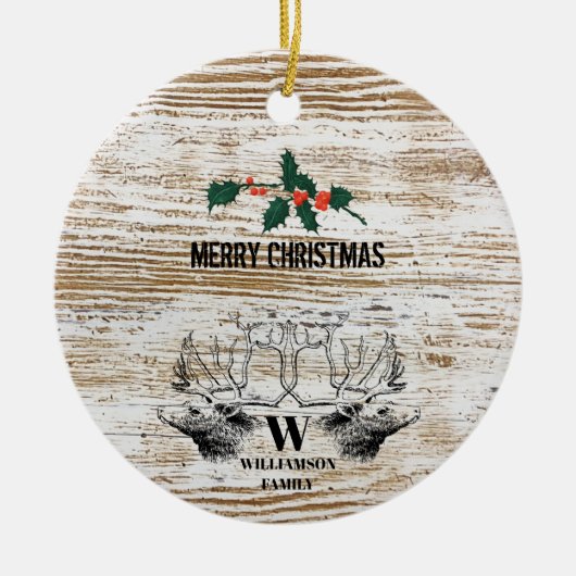 Rustic Wood Texture Deer Woodland Christmas Keramisch Ornament (Voorkant)