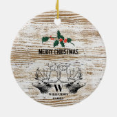 Rustic Wood Texture Deer Woodland Christmas Keramisch Ornament (Achterkant)