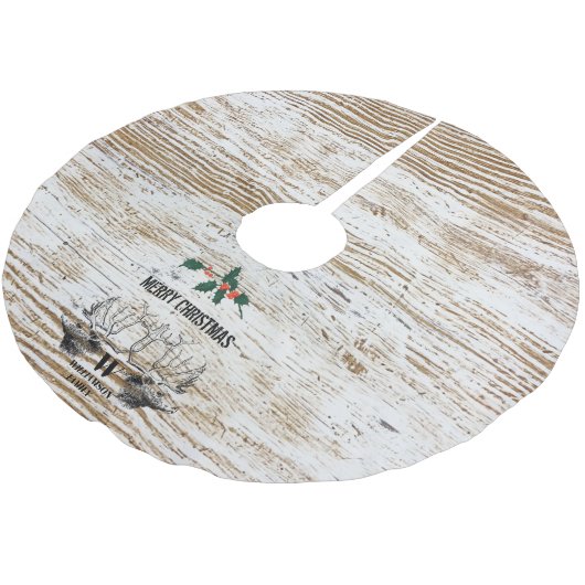 Rustic Wood Texture Deer Woodland Kerstland Kerstboom Rok (Gekanteld)