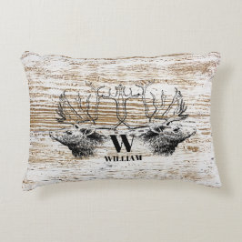 Rustic Wood Texture Deer Woodland Monogram Accent Kussen