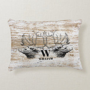 Rustic Wood Texture Deer Woodland Monogram Accent Kussen