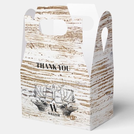 Rustic Wood Texture Deer Woodland Monogram Bedankdoosjes (Geopend)