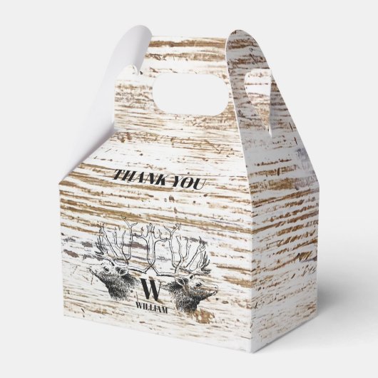 Rustic Wood Texture Deer Woodland Monogram Bedankdoosjes (Voorkant Zijde)