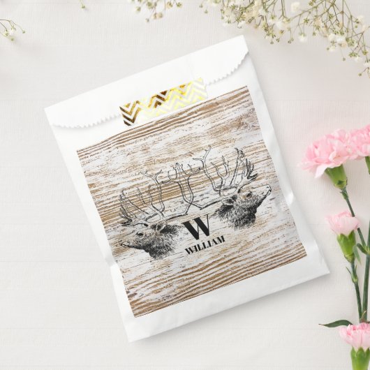Rustic Wood Texture Deer Woodland Monogram Bedankzakje (Gezegeld)