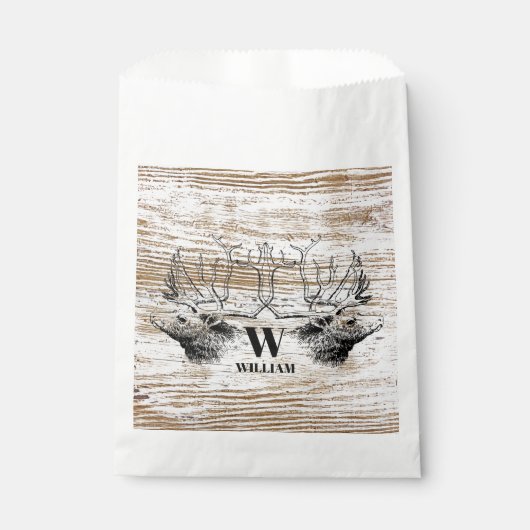 Rustic Wood Texture Deer Woodland Monogram Bedankzakje (Voorkant)