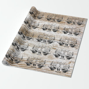 Rustic Wood Texture Deer Woodland Monogram Cadeaupapier