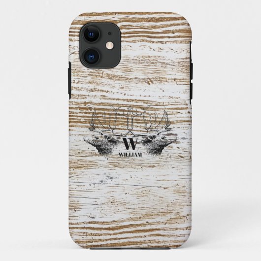 Rustic Wood Texture Deer Woodland Monogram Case-Mate iPhone Case (Achterkant)