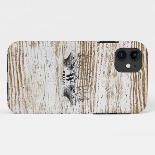 Rustic Wood Texture Deer Woodland Monogram Case-Mate iPhone Case (Achterkant (horizontaal))