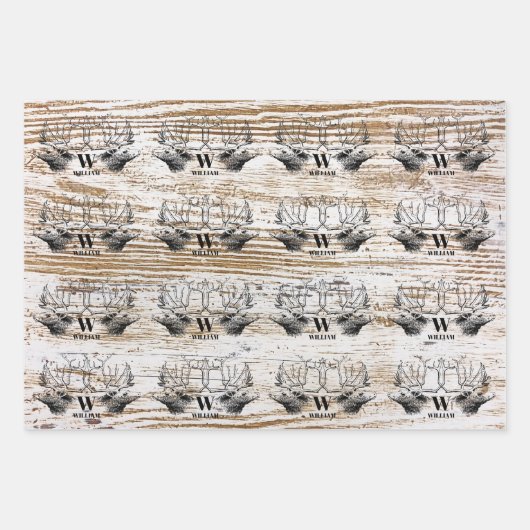Rustic Wood Texture Deer Woodland Monogram Inpakpapier Vel (Voorkant)