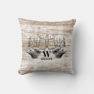 Rustic Wood Texture Deer Woodland Monogram Kussen
