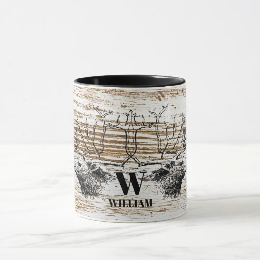 Rustic Wood Texture Deer Woodland Monogram Mok (Midden)