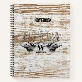 Rustic Wood Texture Deer Woodland Monogram Notitieboek