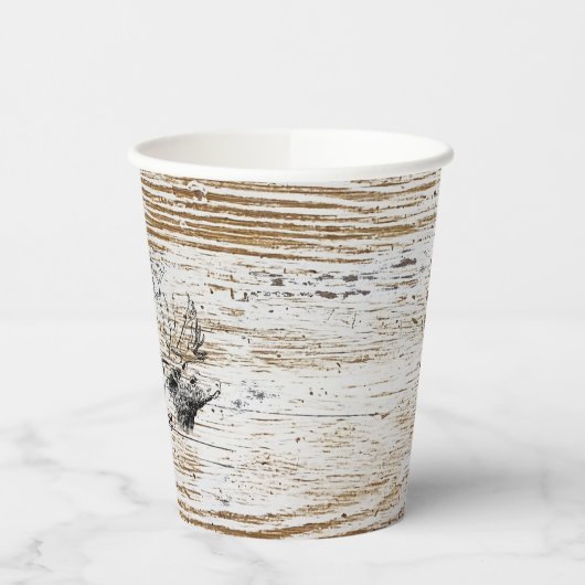 Rustic Wood Texture Deer Woodland Monogram Papieren Bekers (Links)