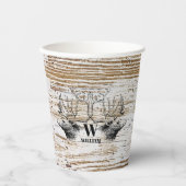 Rustic Wood Texture Deer Woodland Monogram Papieren Bekers (Voorkant)