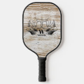 Rustic Wood Texture Deer Woodland Monogram Pickleball Paddle (Voorkant)