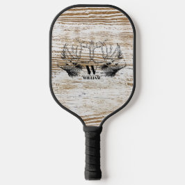 Rustic Wood Texture Deer Woodland Monogram Pickleball Paddle