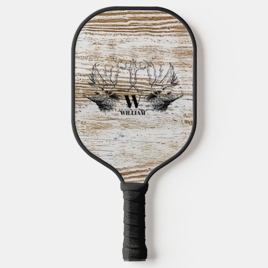 Rustic Wood Texture Deer Woodland Monogram Pickleball Paddle (Voorkant)