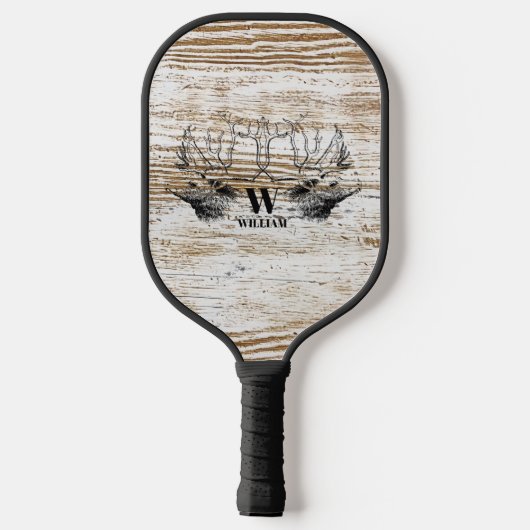 Rustic Wood Texture Deer Woodland Monogram Pickleball Paddle (Achterkant)