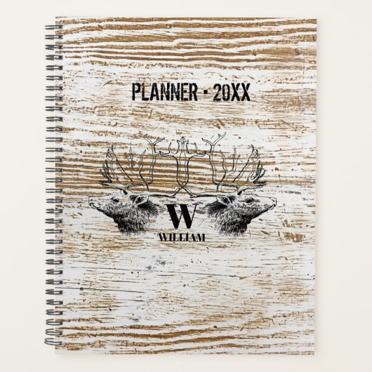 Rustic Wood Texture Deer Woodland Monogram Planner (Voorkant)