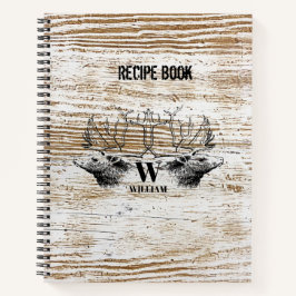 Rustic Wood Texture Deer Woodland Monogram Recipe Notitieboek