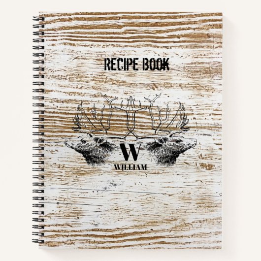 Rustic Wood Texture Deer Woodland Monogram Recipe Notitieboek (Voorkant)