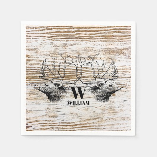 Rustic Wood Texture Deer Woodland Monogram Servet (Voorkant)