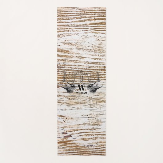 Rustic Wood Texture Deer Woodland Monogram Yogamat (Voorkant)