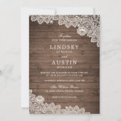 Rustic Wood Texture Lace Wedding Kaart (Voorkant)